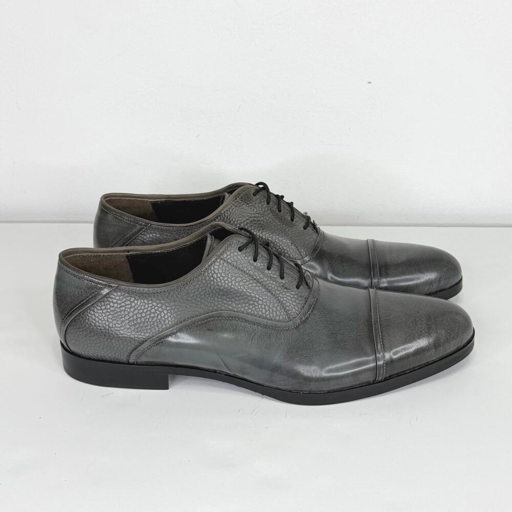 CINTI Cap Toe Oxford Shoes Gray Polished Calfskin / Pebbled Leather Mens EU 43